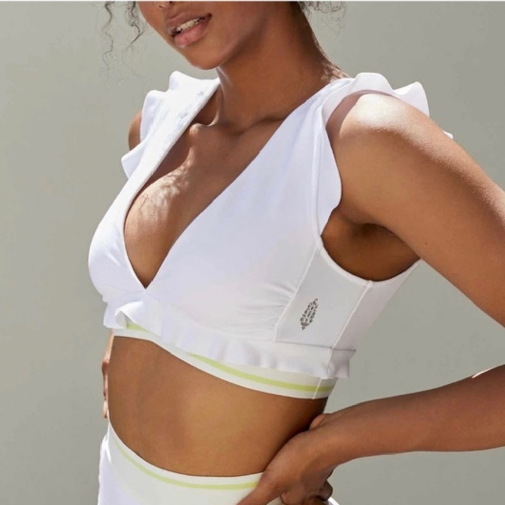 NWT Free People Sanctuary Sports Bra Ruffles White Top! Size M